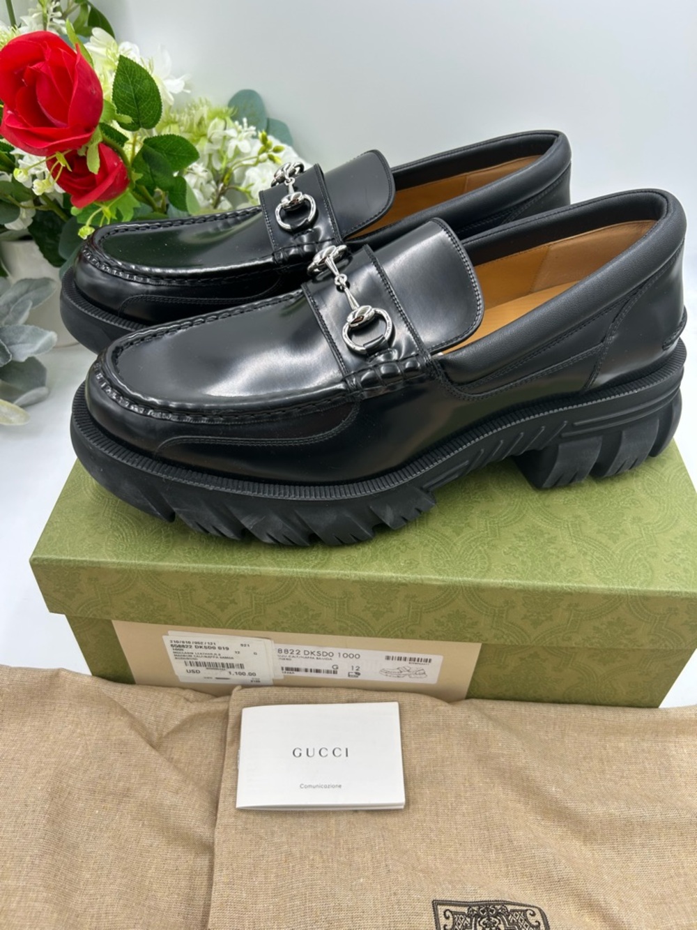 Men's Gucci, leather platform, lug sole horse bit loafers size 12 made in Italy - Picture 3 of 9